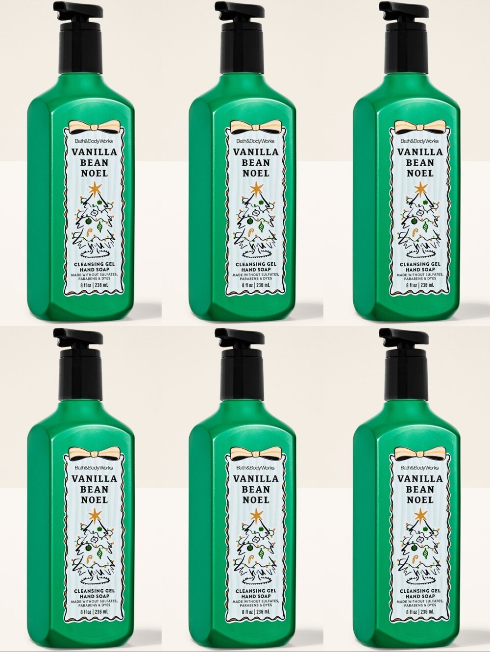 Bath & Body Works Vanilla Bean Noel Cleansing Gel Hand Soap Set of 6 NEW Rare